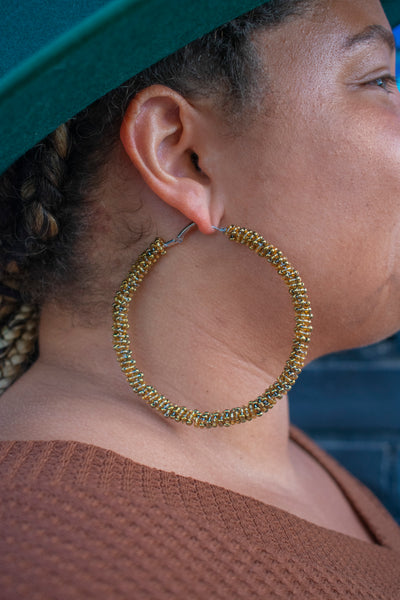 Gold and Copper Beaded Hoops