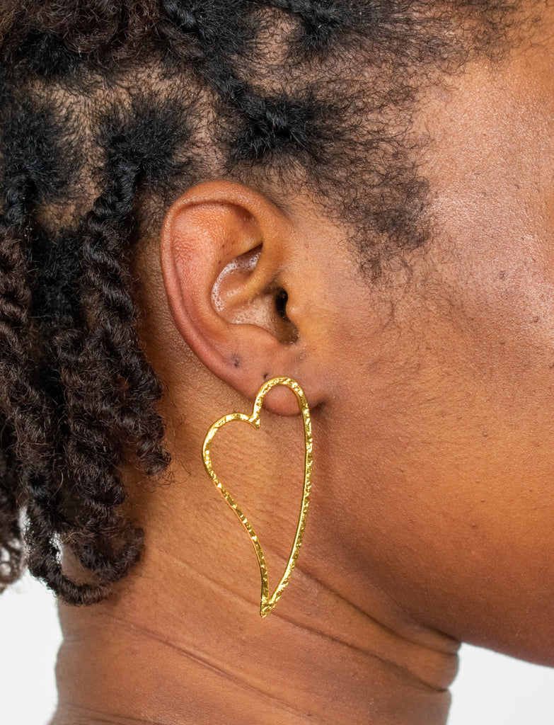 Gold Heart Earrings 92, Brass Stud Earrings