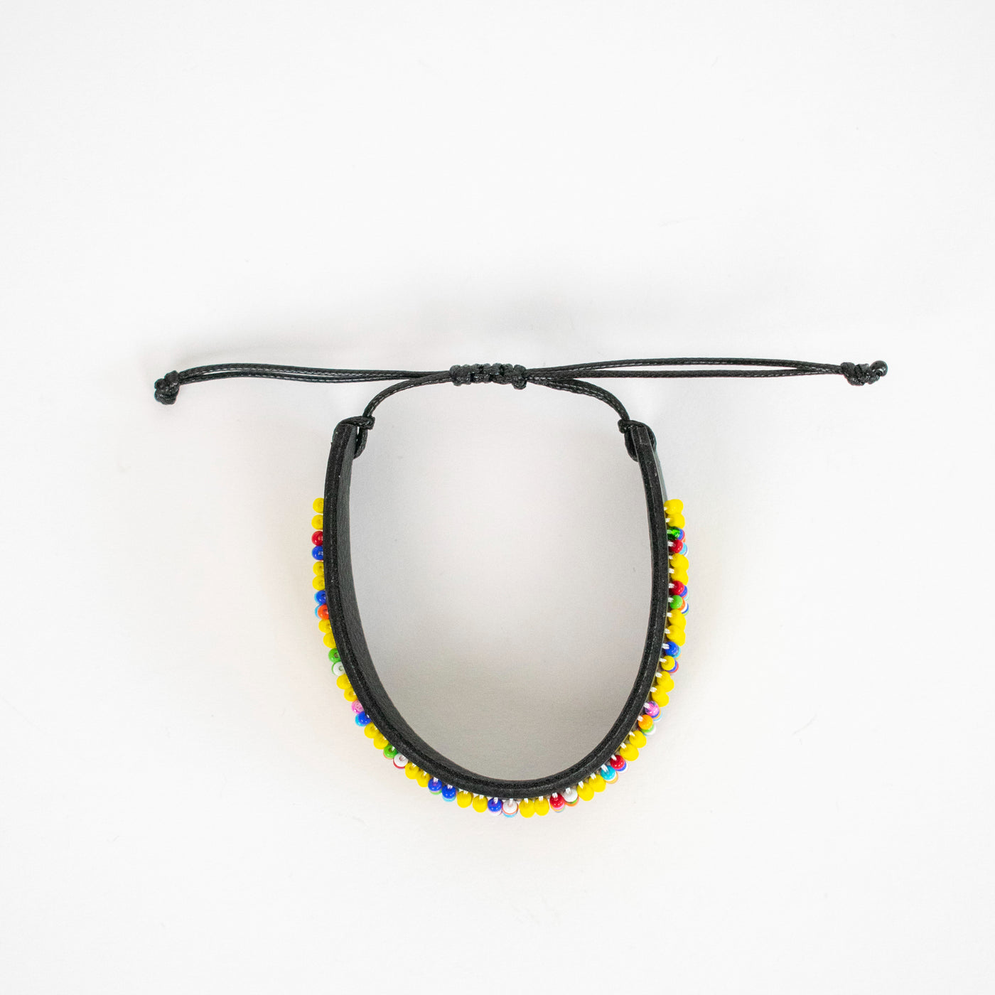 Beaded Leather Bracelet in Red, Yellow, and Blue