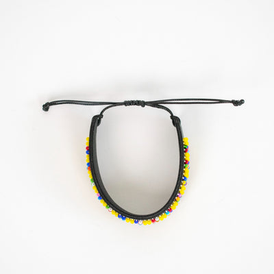 Beaded Leather Bracelet in Red, Yellow, and Blue