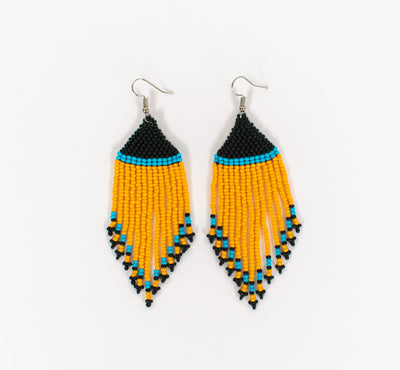 Beaded Fringe Earrings in Blue, Red or Light Orange