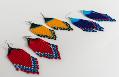 Beaded Fringe Earrings in Blue, Red or Light Orange