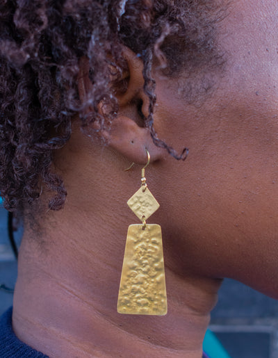 Hammered Brass Diamond Trapezoid Earrings