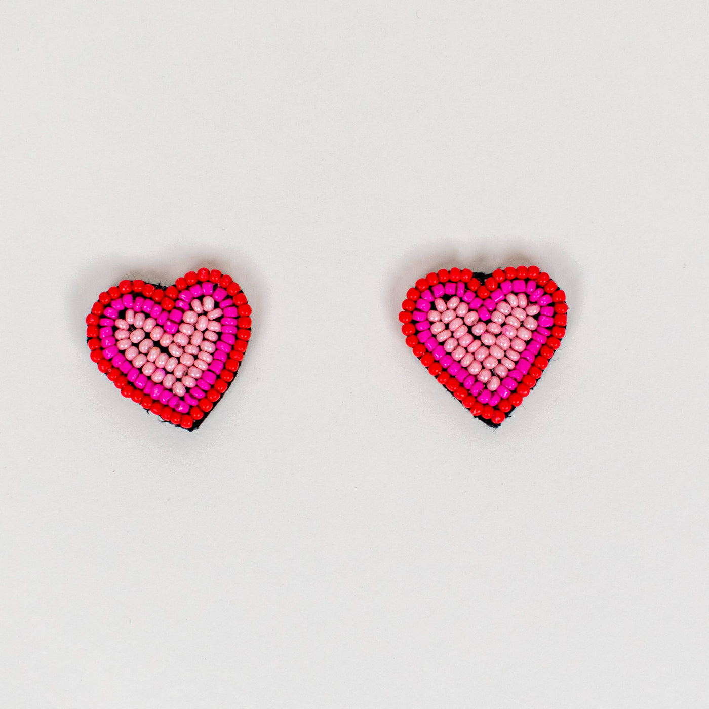 Beaded Heart Stud in Pink & Red