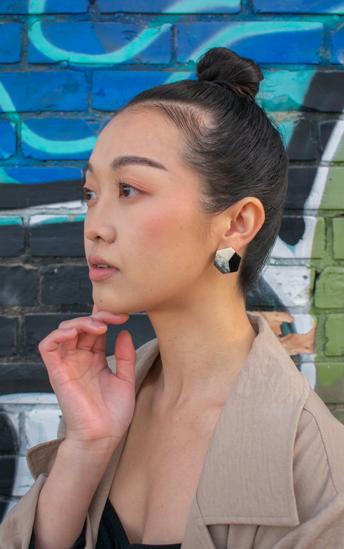 Black Hexagon Stud Earrings