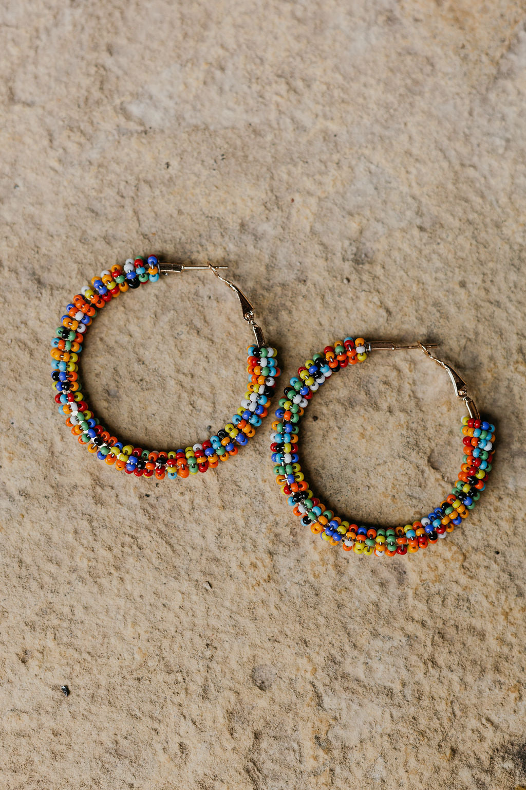 Beaded Hoops In Black, Red, or Multicolor