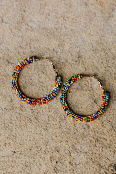 Beaded Hoops In Black, Red, or Multicolor