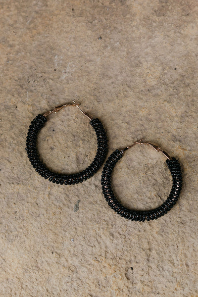 Beaded Hoops In Black, Red, or Multicolor