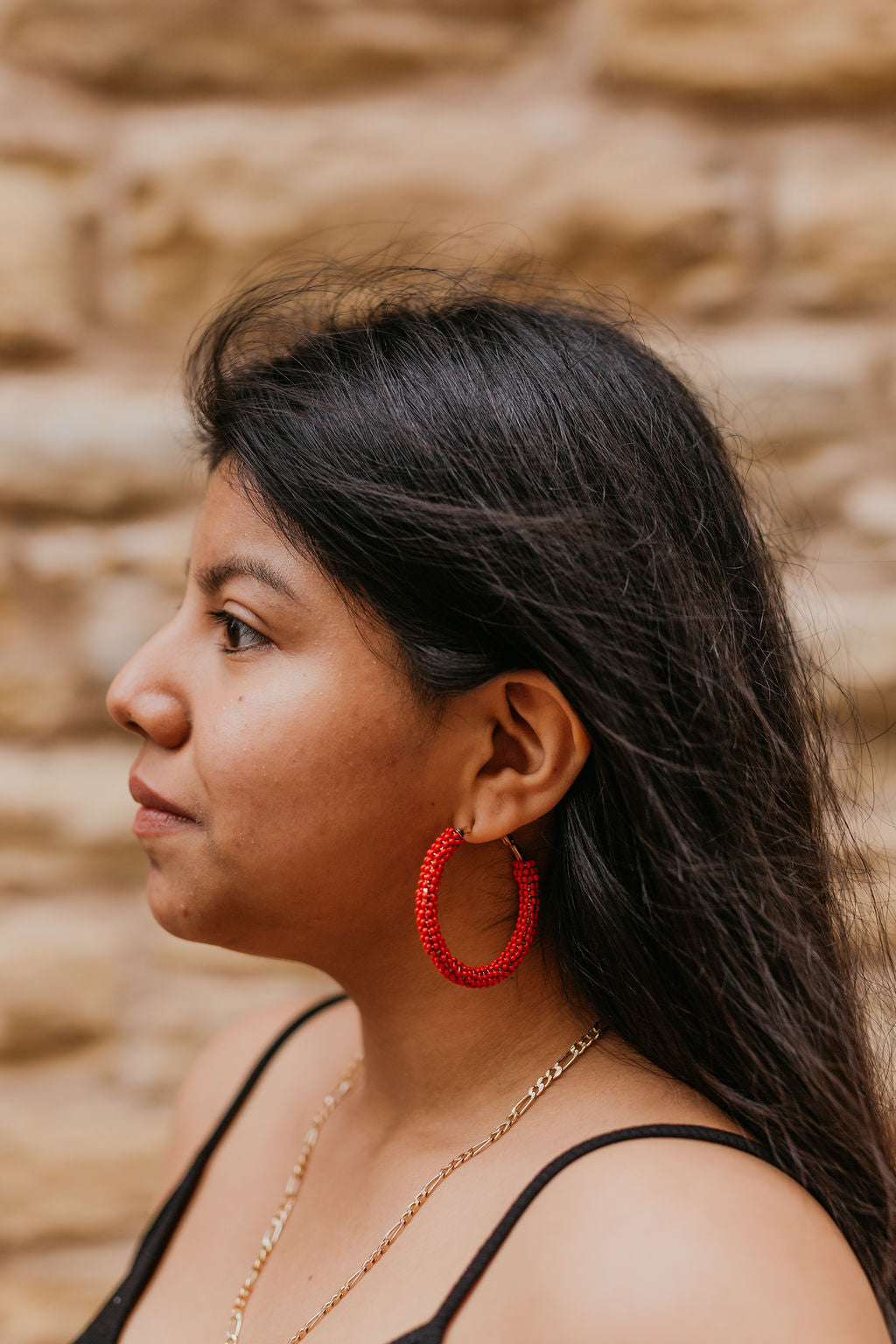 Beaded Hoops In Black, Red, or Multicolor