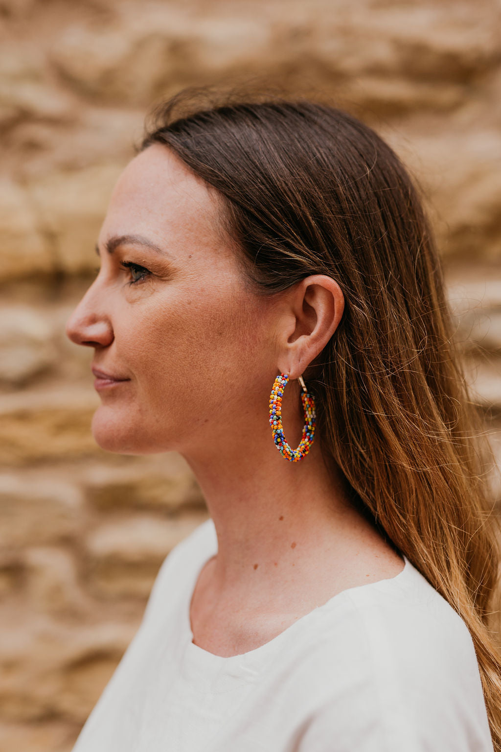 Beaded Hoops In Black, Red, or Multicolor