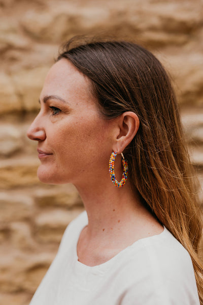 Beaded Hoops In Black, Red, or Multicolor