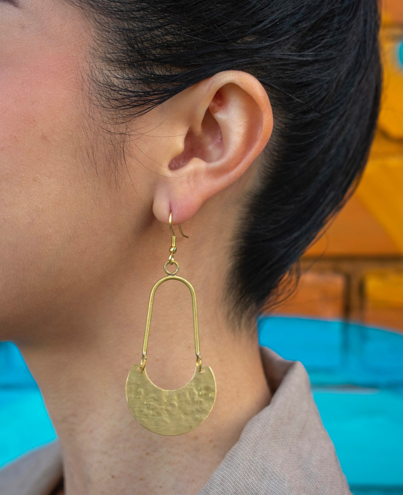 Brass Hanging Moon earrings