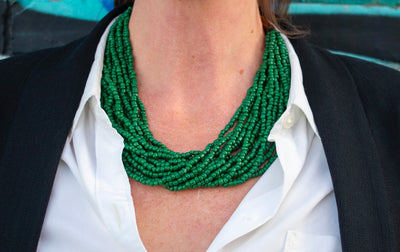 Bold Beaded Necklace in Blue, Black and Green