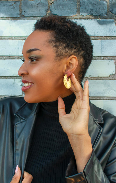 Hammered Brass Moon Earrings