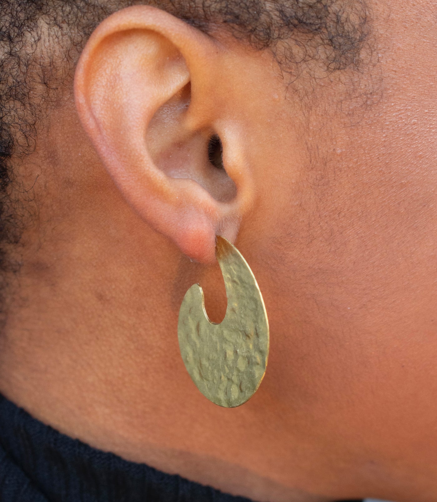 Hammered Brass Moon Earrings