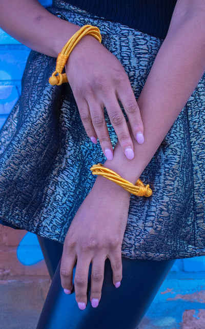 Threaded Bracelets in Black and Gold